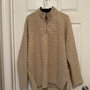 Men's Beige Sherpa Fleece Zip-Up Sweater